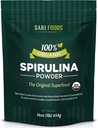 Proszek Spirulina organiczna (16 uncji): naturalnie Wegan, Dostawy kwasu foliowego, Witamina B12, Żelazo, Kwasy tłuszczowe Omega, GLA, Beta Karoten, Chlorofil, Amino Kwasy