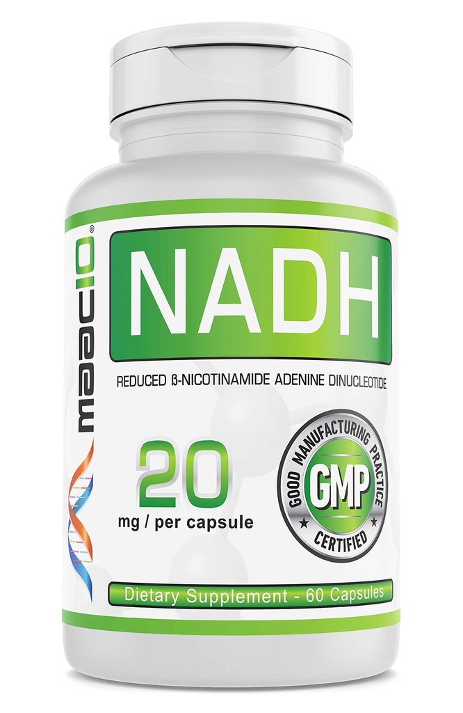 MAAC10 NADH Suplement 20mg Każda 60 Kapsułek na energię, Zmęczenie, Mental Focus & NAD + Długoterminowe wsparcie 124; stopień farmaceutyczny 99% Czysty NADH