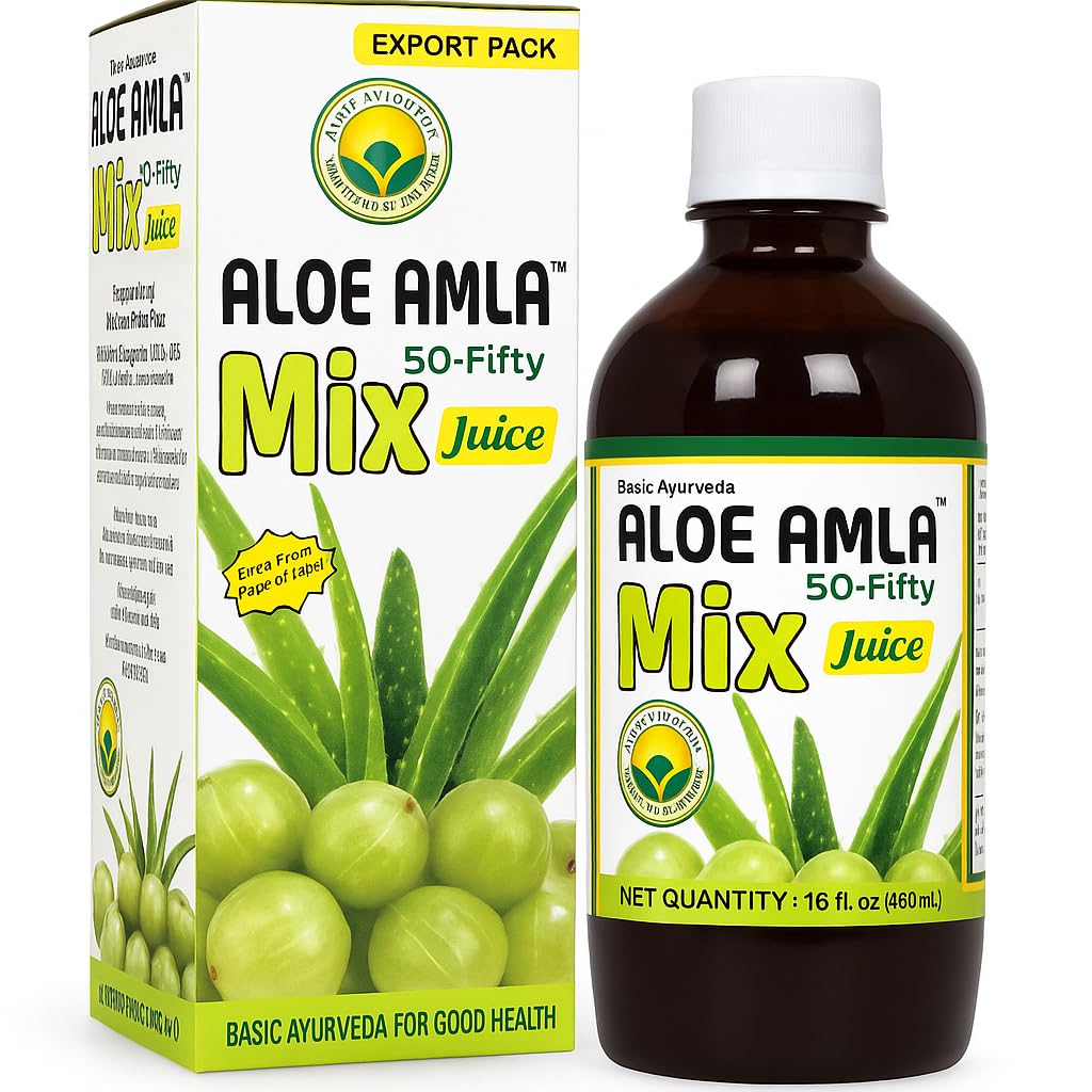 Basic Ayurveda Aloe Amla Mix Juice Aloe Vera & Amla Fruit 124; First Press Virgin Juice Aloe Amla Mix Juice Aloe 124; Plant- based Daily Drink Aloe Vera & Amla Fruit Aloe Vera & Amla Fruit 124; First Press Virgin Juice Aloe 124; Plant- Based Daily Drink Aloe 124; Vegan & Non-GMO España 124; 16.23 Fl Oz (Pack of 2)