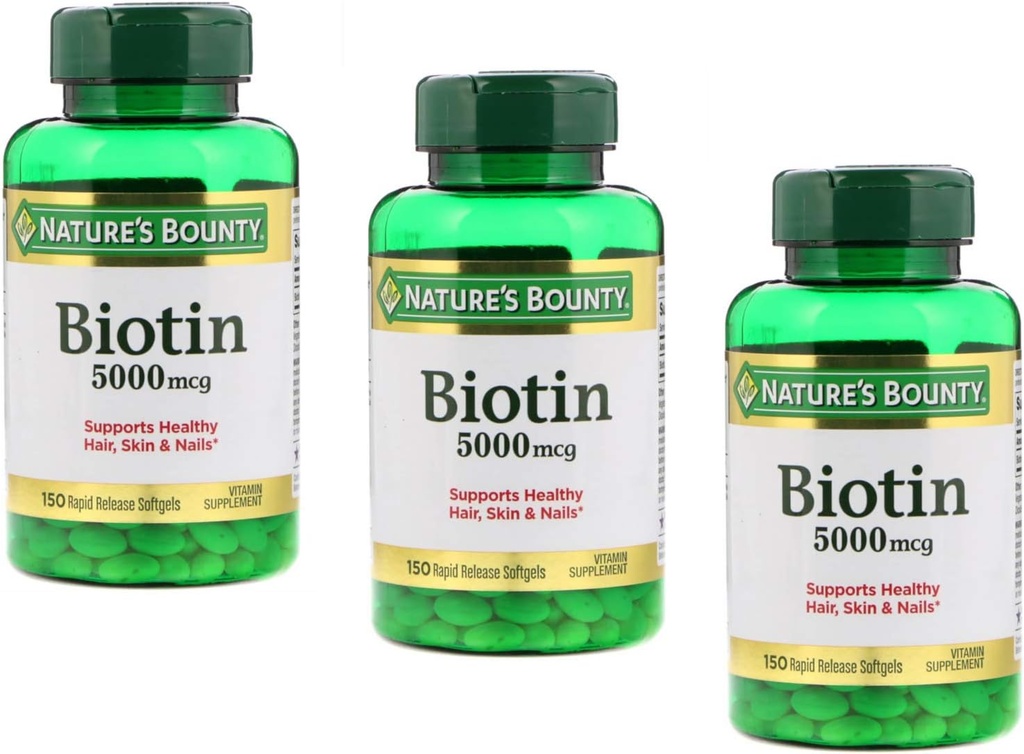 Natury Bounty Biotin 5000mcg 150 Softgels szybkiego uwalniania (Value Pack of 3)