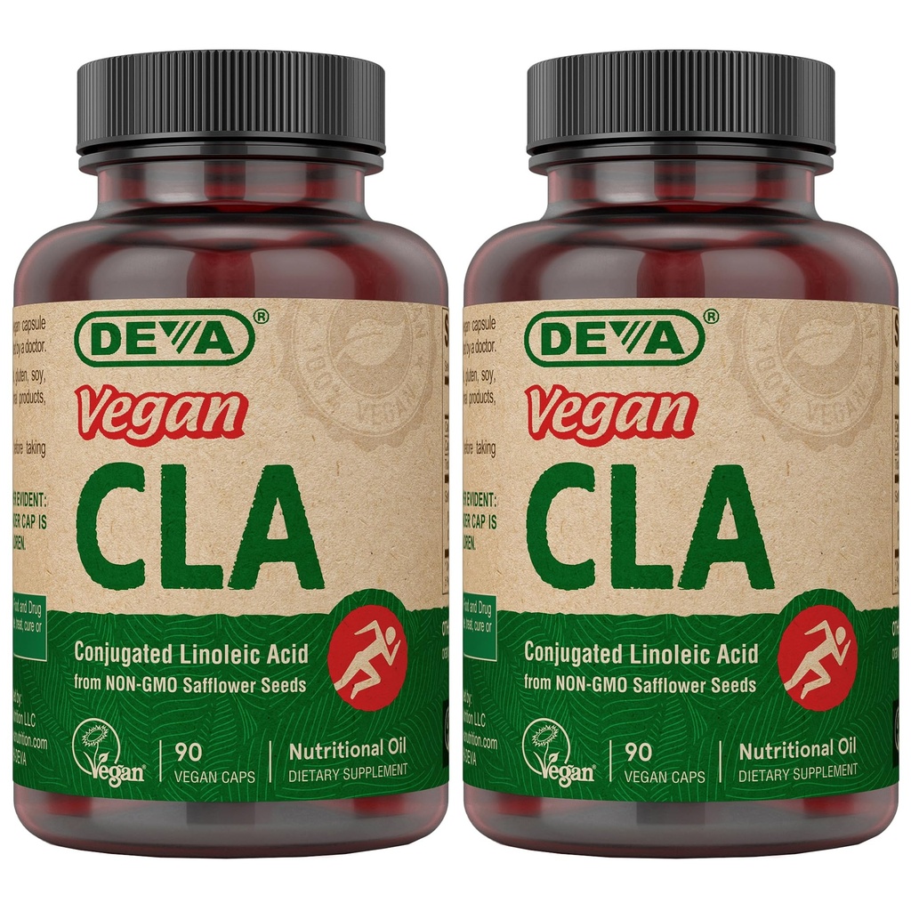 DEVA Vegan Vitamin Conjufared Linoleic Acid (CLA), from Non-GMO Safflower Oil, 90 kapsułki, 1- Pack