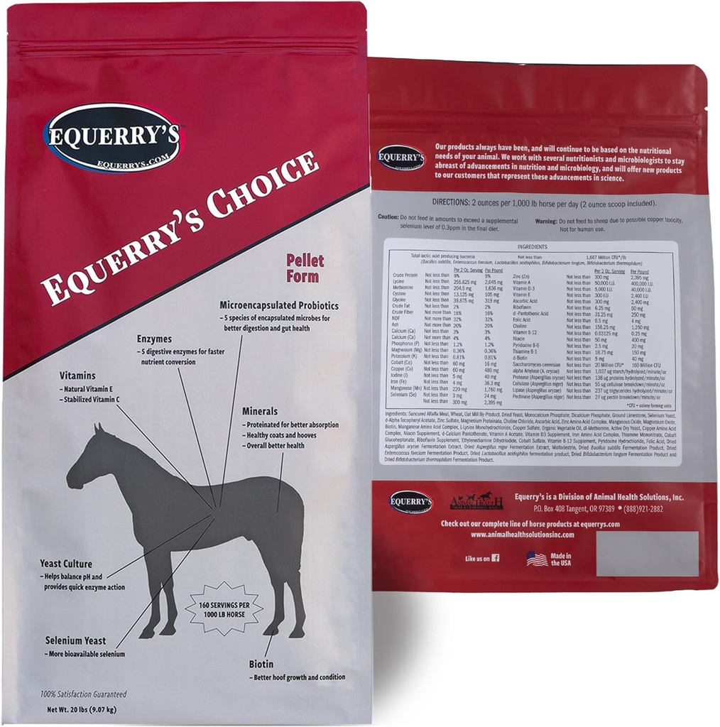 Equerry 's Choice Horse Pellets - Complete Nutritional Supplement Agregat 124; Digestive Enzymes Agregates 124; Chelated Vitamin and Minerals Agregates 124; Horse Supplements Agregates 124; 20 lb