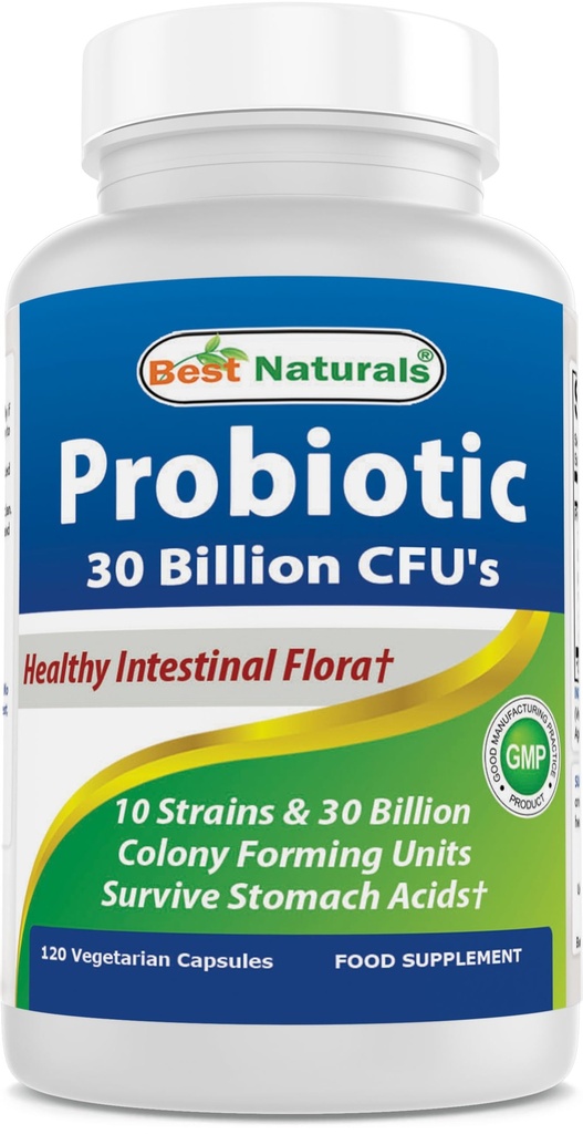 Najlepsze naturals Probiotic 10 Szczepy & 30 Miliard CFU Instinal Flora, 120 Kapsułki wegetariańskie - półka Stabilny probiotyk (4146365)