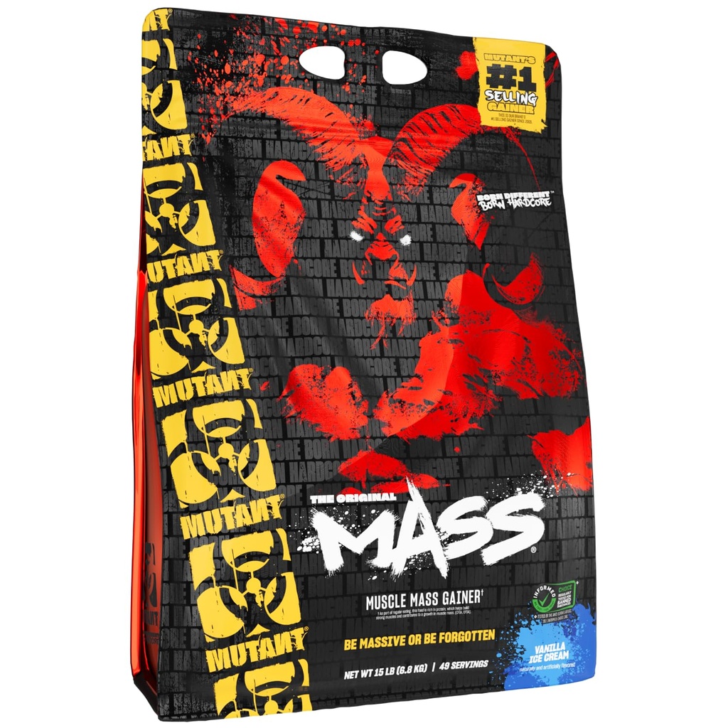 Mutant Mass Yellow 124; Masa ciała Gainer Protein Powder - wysoki Calorie Protein Powder for Muscular Mass - Wanilia Lody - 15 Funt