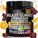 Shilajit Gummies, Shilajit Pure Himalayan Gummies z Ashwagandha, olej z nasion czarny, cukier wolny Shilajit Gummies dla mężczyzn i kobiet, 30 Hrabia, Flavor pomarańczowy