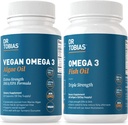 Dr. Tobias Vegan Omega 3 Algae Oil and Omega 3 Fish Oil, 2 Options for Comprehensive Fatty Acid Support, Non-GMO