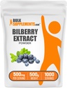 BulkSupplements.com Bilberry Extract Powder - Bilberry Extract Supplement, Herbal Supplement - Vegan & Glulten Free, 500mg per Serving, 500g (1.1 lbs) (opakowanie po 1)
