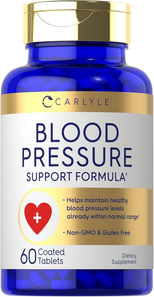 Carlyle Supplements Blood Pressure Supplements Xi124; 60 Tabletki powlekane Xi124; Wzmacnianie ciśnienia krwi Formuła Xi124; Wegetarianin, Non-GMO, Gluten Free