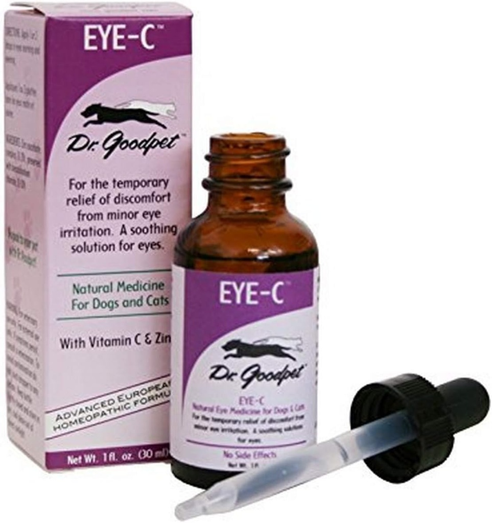 Dr Goodpet Eye- C All- Naturalne krople do oczu dla psów, Koty, Konie, Małe zwierzęta Bith 124; Ludzka jakość Cynk & Witamina C Bidge124; Superior to Eye Wash Bidge124; Soothes, Moisturizes i pomaga podrażnienia 124; Made in USA