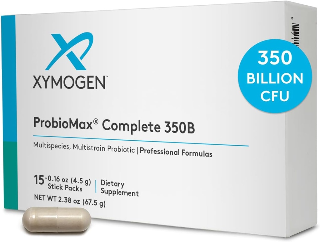 XYMOGEN ProbioMax Complete 350B - Darmowy, Wysoka moc 350 CFU 18- Probiotyczny suplement - Popiera Immune + Gut Health - Wcześniej ProbioMax 350 DF (15 Pojedynczy zestaw do podawania)
