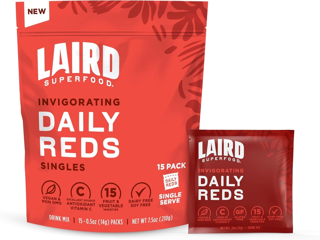 Laird Superfood Antioxident Daily Red Powder, Darmowy Radykalny Mieszanka Walcząca, Witamina C, Mangan, 2 Podawanie owoców i warzyw, 15 Opakowanie
