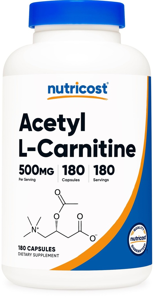 Nutricost Acetyl L- Carnitine (ALCAR) 500mg, 180 kapsułki, 180 Servings - Non-GMO i Gluten Free, 1 kapsułki na serwowanie