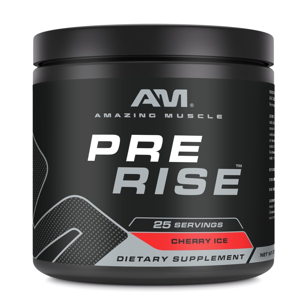 Amazing Muscle Pre Rise Between 124; Wstępny trening proszku suplement z kofeiną & Beta- Alanina dla mężczyzn i kobiet 124; 25 Sług (25 Sług, wiśniowy lód)