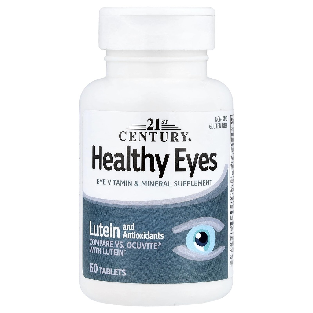 21 Century Zdrowe Oczy z Lutein Tablets, (60 Hrabia), Witaminy oczu i suplement mineralny z przeciwutleniaczami do Vision Support, Suplementy zdrowia oczu dla dorosłych i seniorów, Nie GMO & Gluten Free