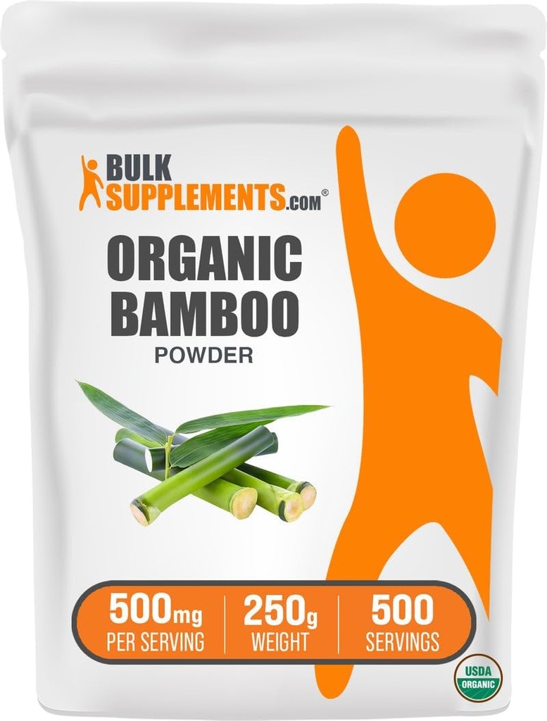 BulkSupplements.com Organic Bamboo Powder - Suplementy krzemionkowe, Suplement Bamboo - Gluten Free, 500mg na jedną porcję, 250g (8.8 oz) (Opakowanie po 1)
