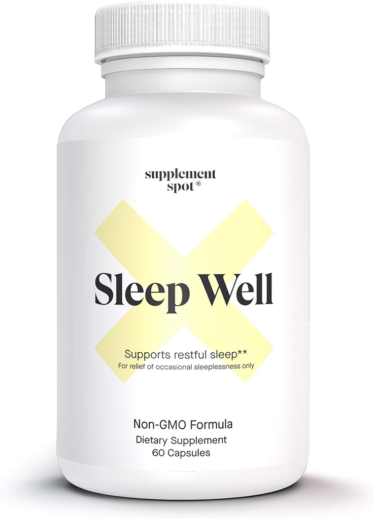 Sleep Well Natural Sleep Assistance - Non-Habit Formula Supplement dla dorosłych w / Magnezu, L- Theanine, GABA & Serotonina - Sen Supplement dla dorosłych (60 Kapsułki, 30 Służenia)