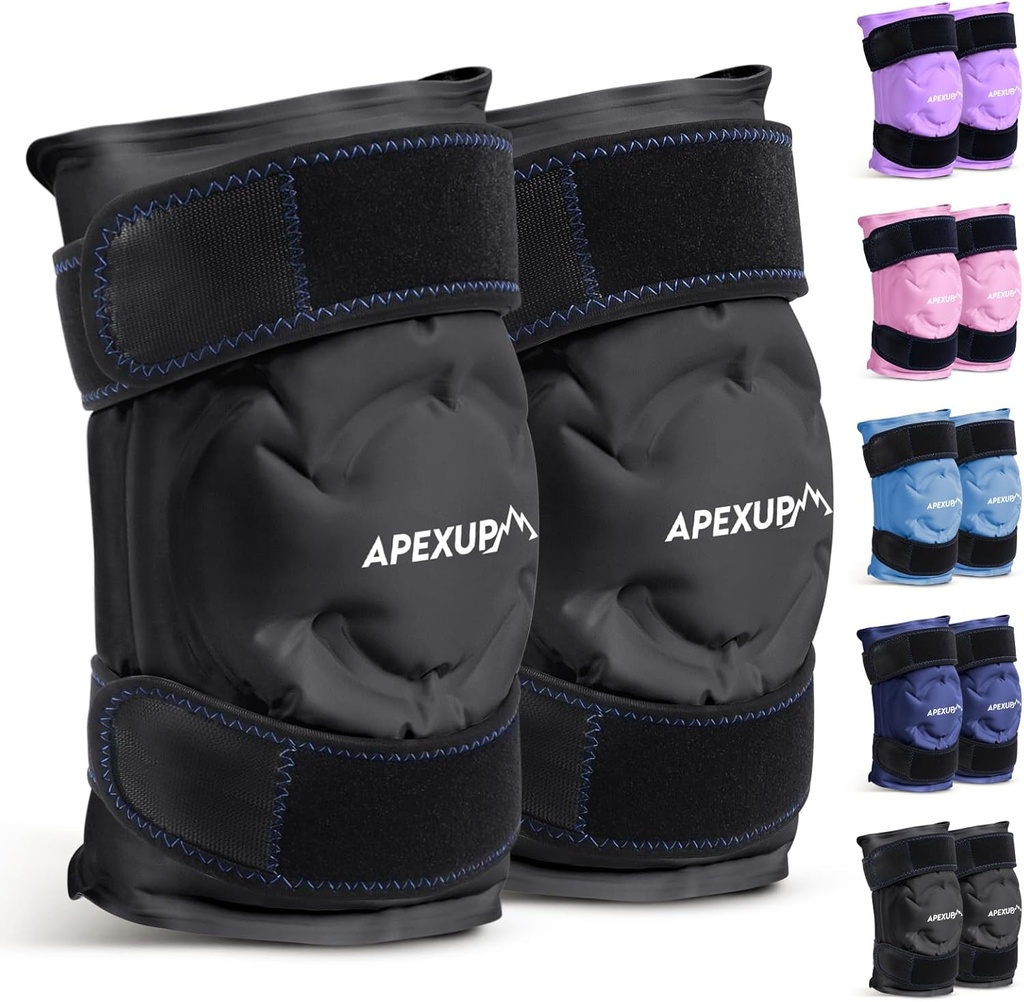 APEXUP Ice Pack for Knee Pain Relief, Large Reusable Wrap After Surgery, Flexible Gel Cold Pack for Injuries, Pain Relief for Back, Shoulder, Elbow, Ankle and Leg (Black, L, 2PK)