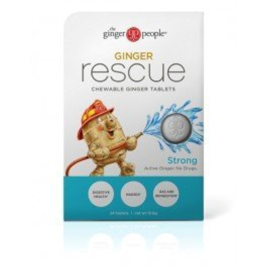 Ginger Rescue® Chewable Tablets by The Ginger People® – Drug Free Digestive Health, 5.5 oz Chewable Tablets, Strong Ginger Flavor, 0.55 Oz, 10 Count Caddy (240 Tablets)