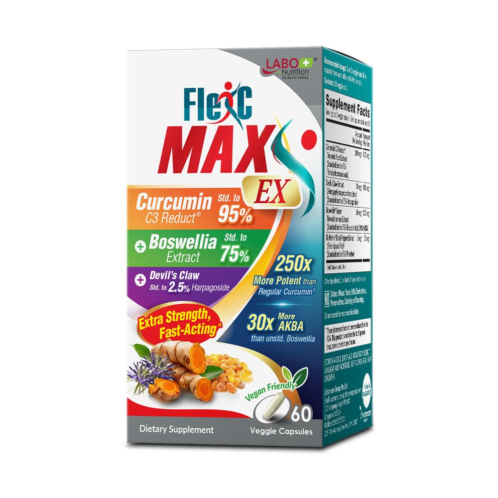Labo Nutrition FlexC MAX EX z kurkuminą turmerową C3 Reduct 95% Tetrahydrokurkuminoidy, Bioperine, Boswellia Extract & Diabelski Pazur, Skuteczne przeciwutlenianie, Joint & Body Discomfort Relief
