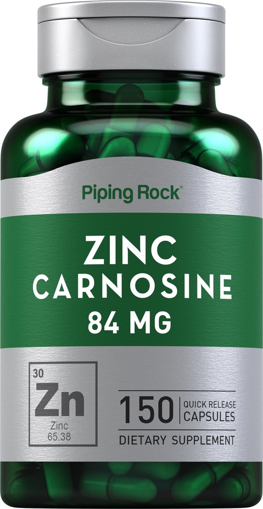 Piping Rock Zinc suplement karnozynowy 124; 84mg 124; 150 kapsułki 124; Non- GMO, Gluten Free