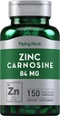 Piping Rock Zinc suplement karnozynowy 124; 84mg 124; 150 kapsułki 124; Non- GMO, Gluten Free