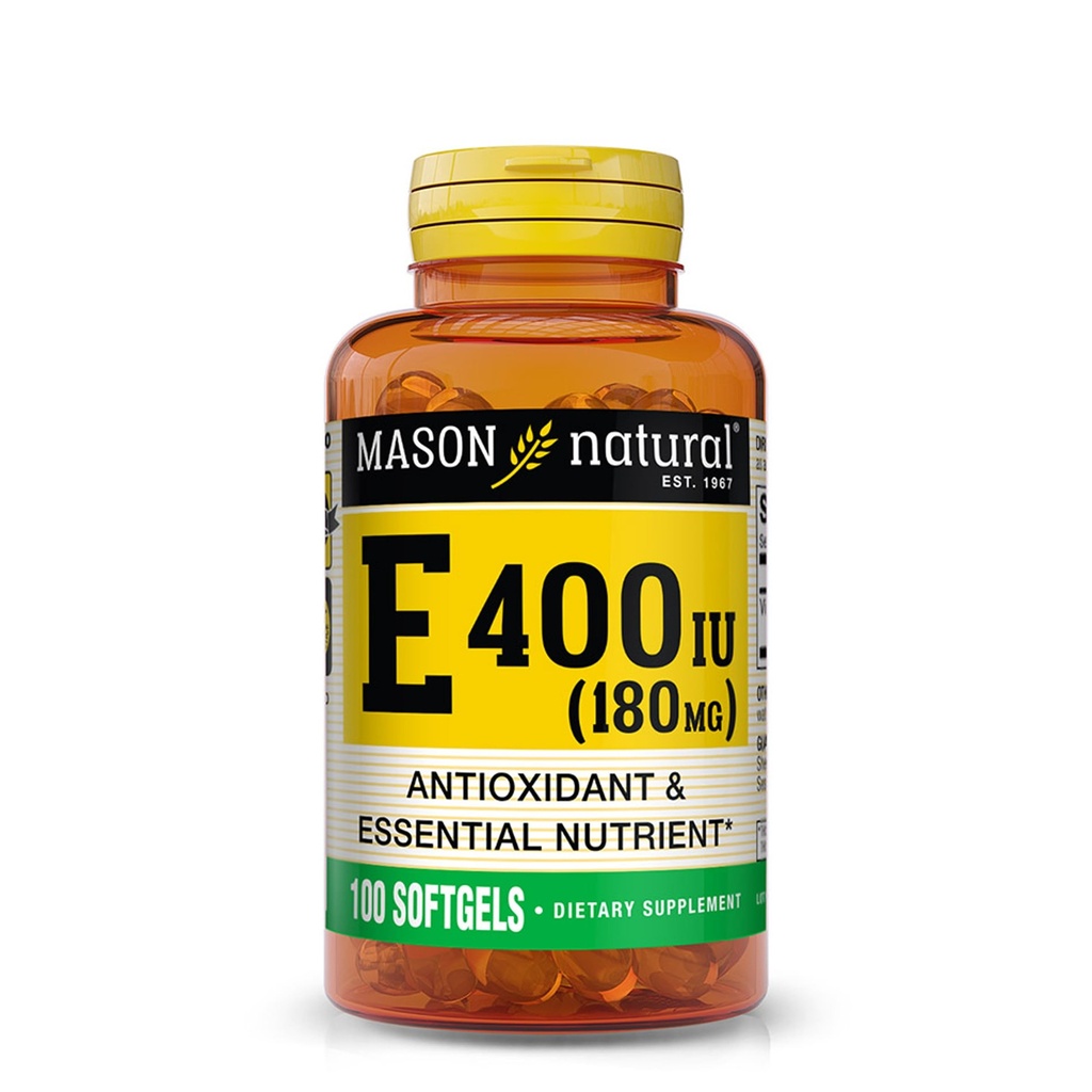 MASON naturalna witamina E 180 mg (400 j. m.) - przeciwutleniacz i zasadniczy odżywczy, zdrowy system immunologiczny, skóra i oczy, suplement całego ciała, 100 Softgels