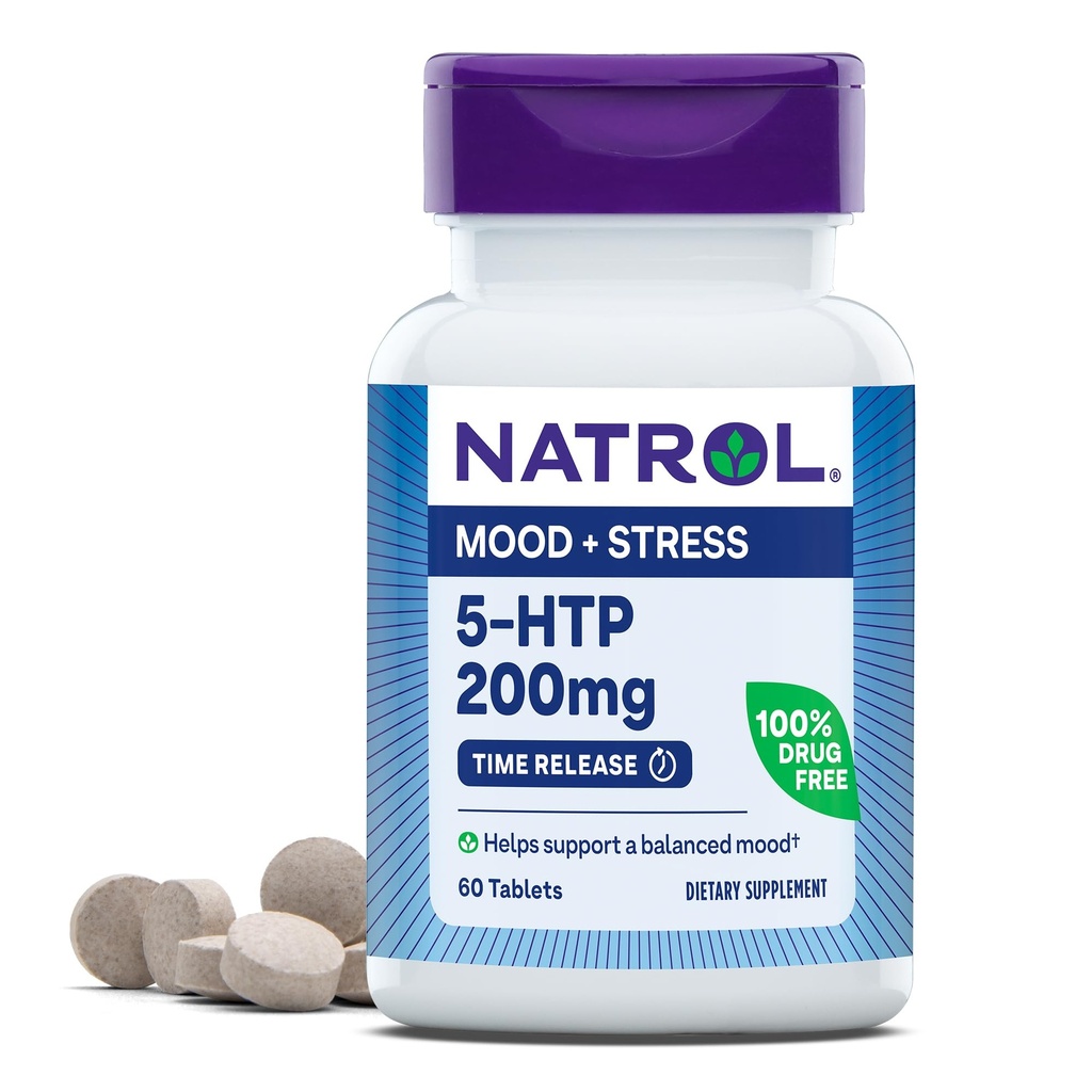 Natrol 5- HTP 200mg, Suplement diety Pomaga Wsparcie Balanced Mood, 60 Tabletów uwalniania czasu, 60 Day Supply