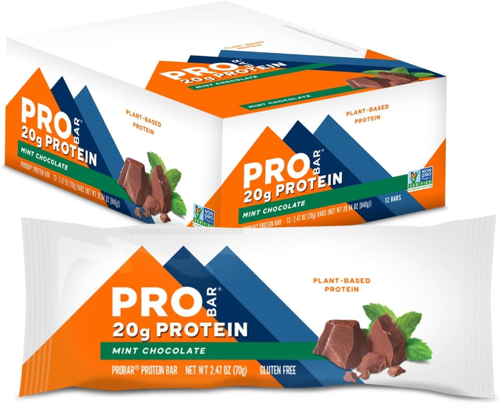 PROBAR - bar PROTEIN, miętowa czekolada, nie-GMO, gluten- wolne, zdrowe, oparte na plantacji, całe składniki żywności, energia naturalna (12 Count)