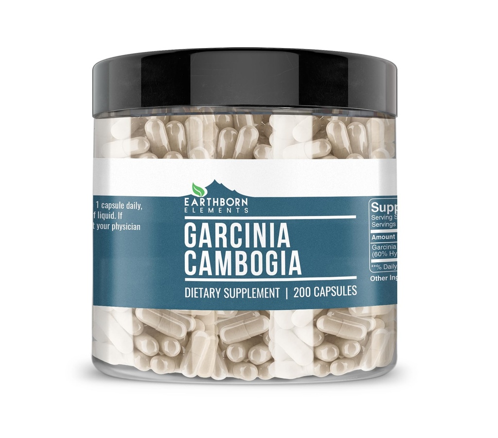 Ziemskie pierwiastki Garcinia Cambogia 200 Kapsułki, Czyste i nierozcieńczone, Brak dodatków