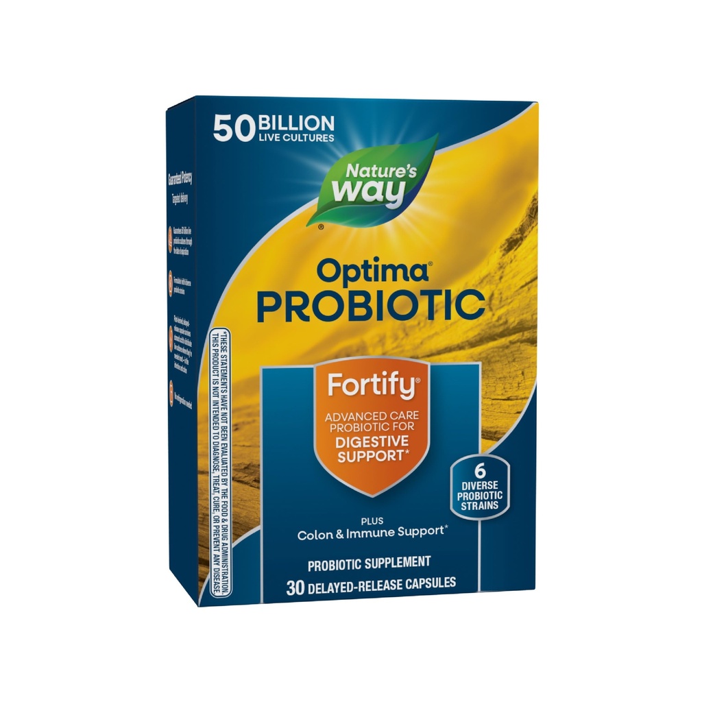 Nature 's Way Fortify Optima Probiotic for Men and Women, 50 Billion Live Cultures, 6 Szczepów, Wspiera Digestive and Immune Health *, 30 Kapsułki (Packaging May Vary)