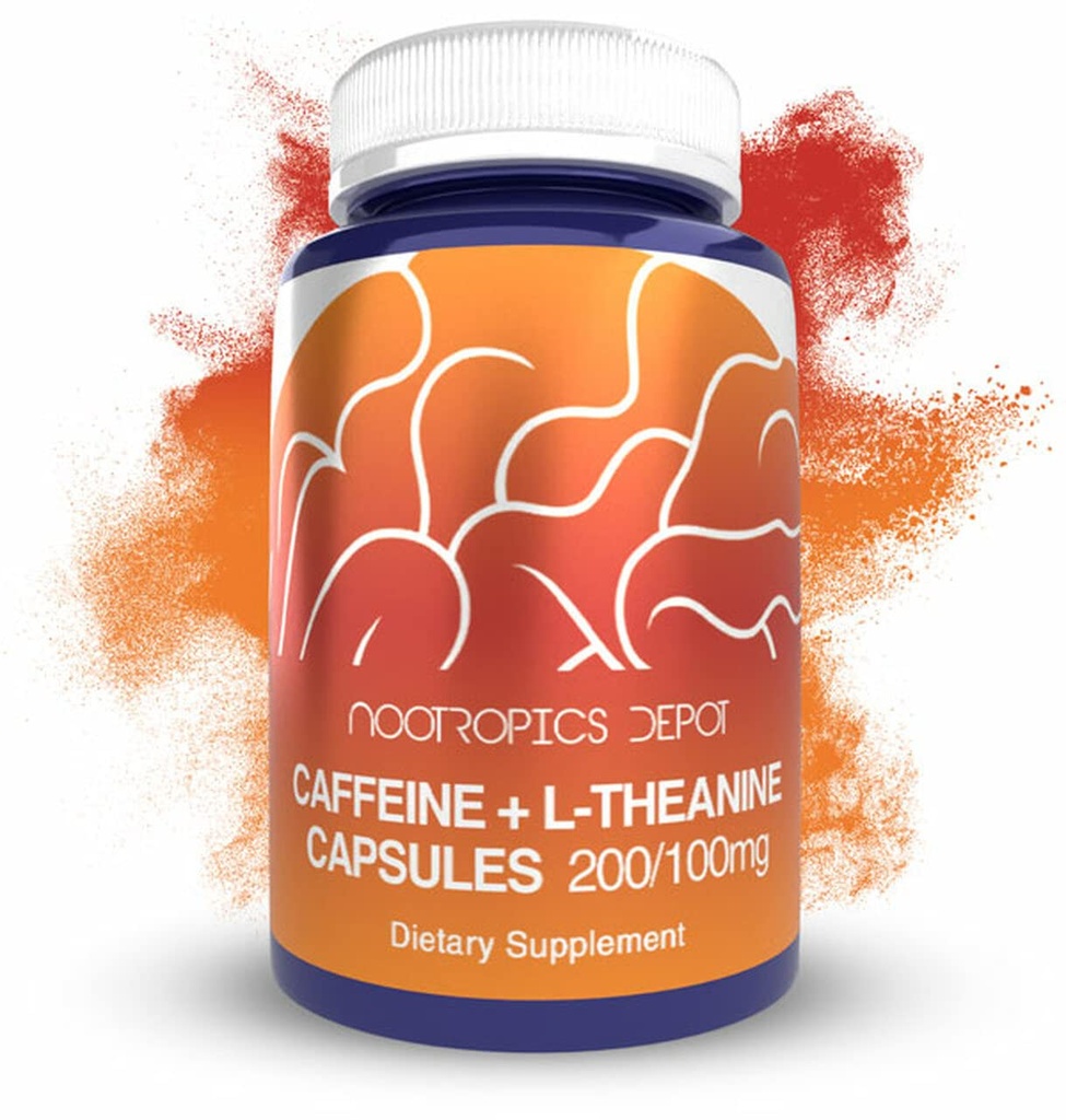 Nootropics Depot Kofeina i L- Theanine Kapsułki 124; 60 Hrabia 124; Zawiera 200mg kofeiny i 100mg L- Theanine 124; Natural Supplement Supplement 124; Energy Booster 124; Mental Focus + Alertness 124; Kawa alternatywna