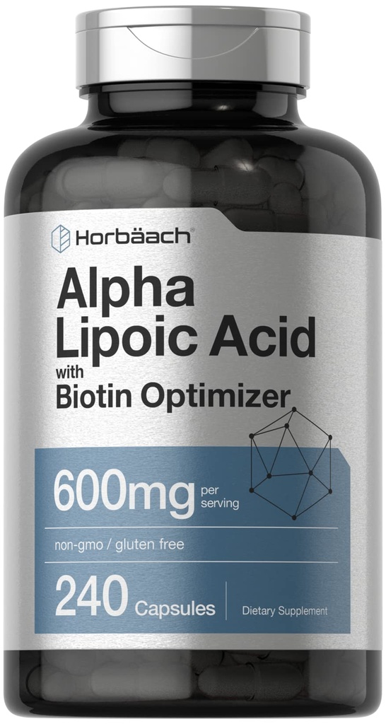 Horbäach Alpha Lipoic Acid 600mg XI124; 240 kapsułki XI124; z Biotin Optimizer XI124; Non-GMO i gluten suplement wolny