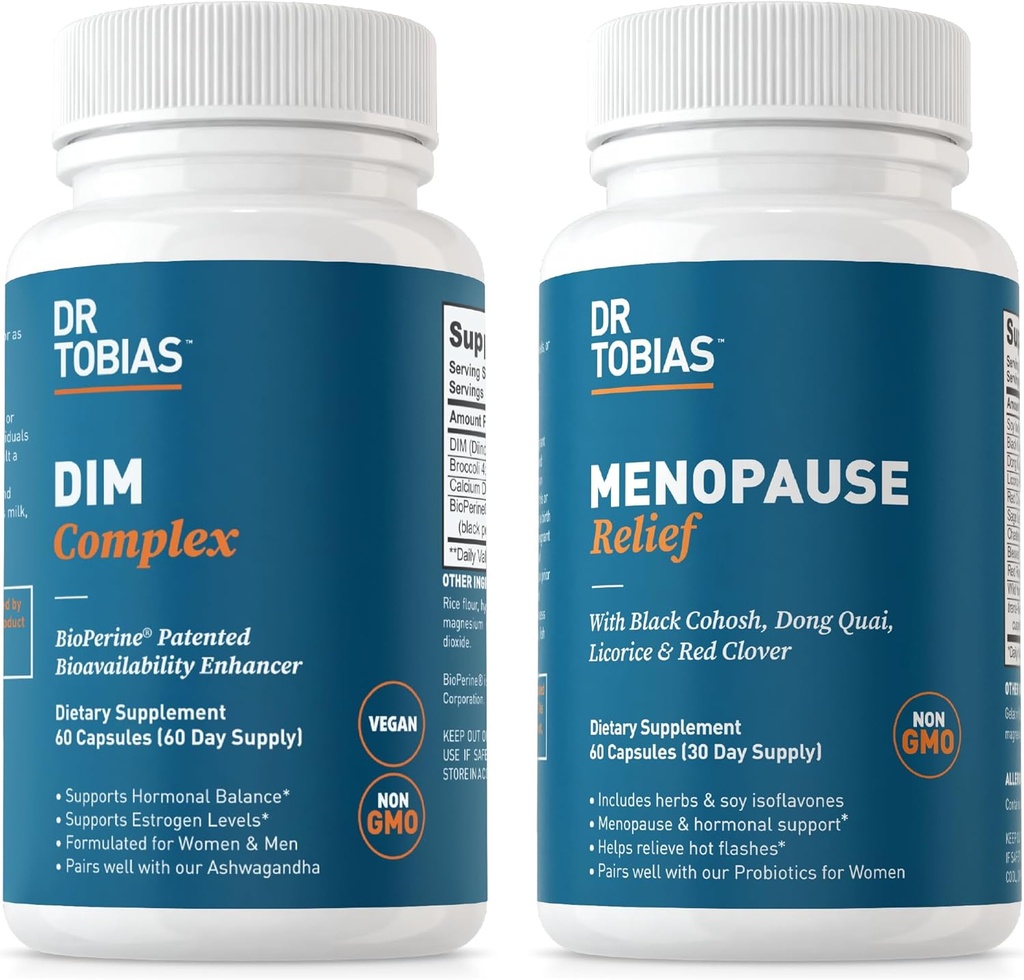 Dr Tobias Menopauza Relief and DIM Complex - Wsparcie równowagi hormonalnej i menopauzy Comfort, Non-GMO