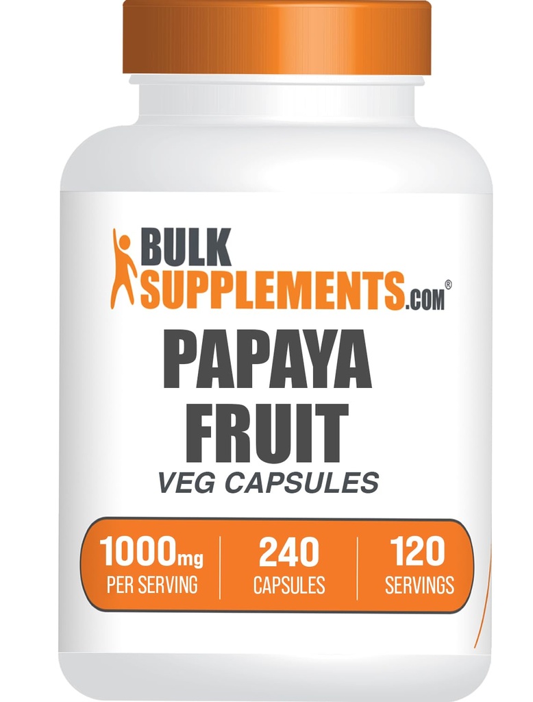 BulkSupplements.com Papaya Fruit Extract Kapsułki - z Carica Papaya, Herbal Supplement - Gluten Free, 1000mg, 2 kapsułki na Serving, 240 Hrabia (Opakowanie 1)