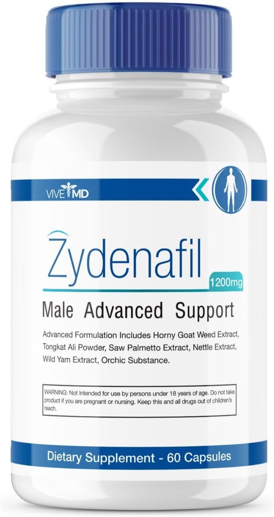 VIVE MD Tabletki Zydenafilu dla mężczyzn Zaawansowana Formuła - Tabletki Zydenafilu - Zydenafil 1200mg dla maksymalnej mocy z Tongkat Ali, Saw Palmetto, Napalone Kozie Opinie (60 Kapsułki)