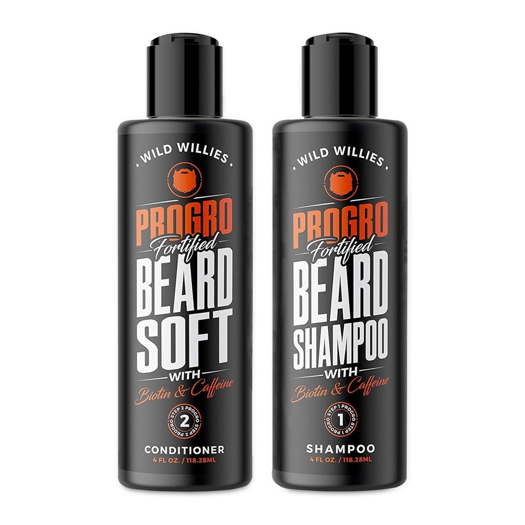 Dzikie Willies ProGro Beard Growth Shampoo & Conditioner Set for Grubsze i Fuller Beard