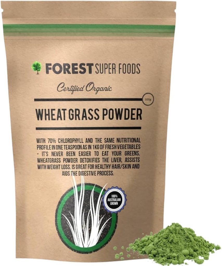 Forest Super Foods Organic Australian Dorosły Młoda Trawa Pszenica Proszek 500g (60 Day Supply) 124; Jakość Premium + Gluten Bezpłatne 124; Wysoka w witaminy i chlorofil