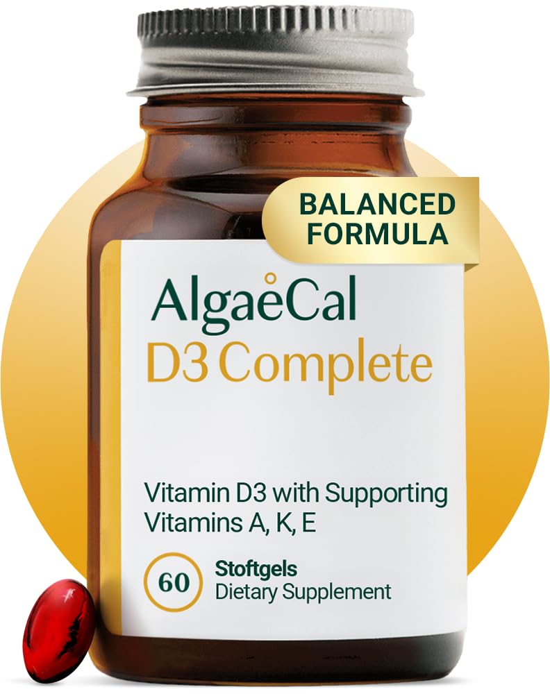 ALGAECAL 4- in-1 Witamina D3 K2 Kompletny - ADK Suplement witaminy, Wzmocnione wsparcie immunologiczne i zdrowie kości z D3 K2, A, & E - Całe ciało Wellness & Siła kości, 60 Easy- Połknięcie Softgels, Made in USA