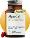ALGAECAL 4- in-1 Witamina D3 K2 Kompletny - ADK Suplement witaminy, Wzmocnione wsparcie immunologiczne i zdrowie kości z D3 K2, A, & E - Całe ciało Wellness & Siła kości, 60 Easy- Połknięcie Softgels, Made in USA