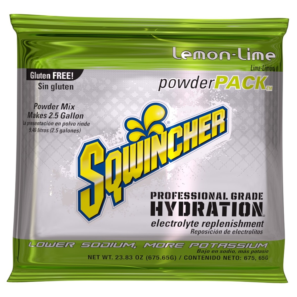 Sqwincher Powder Pack: 124; Lemon- Lime Flavored: 124; Niskie Calorie: 124; Niskie stężenie sodu: 124; Napoje nawadniające: Electrolyte Replenishment Hydration Drink Mix 124; Wystarczy dodać do 2,5 galonów wody: 124; 23.83 oz Packet (Opakowanie 32)