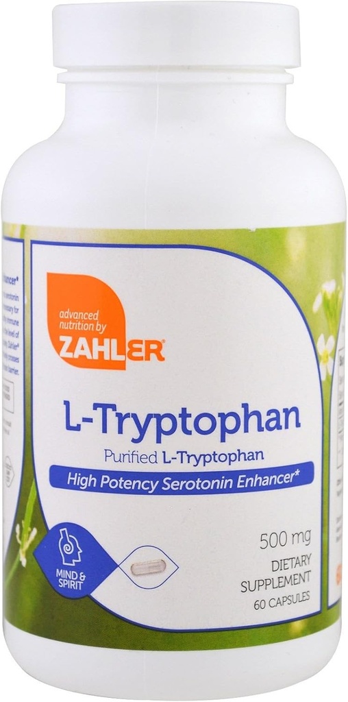 Zahler L- Tryptofan 500mg - Oczyszczony Suplement L Tryptofan - Wysokiej mocy aminokwas dla serotoniny i zbalansowany Mood Support - Przyjazny dla warzyw, Kosher, Non-GMO i Gluten Free (60 kapsułki)