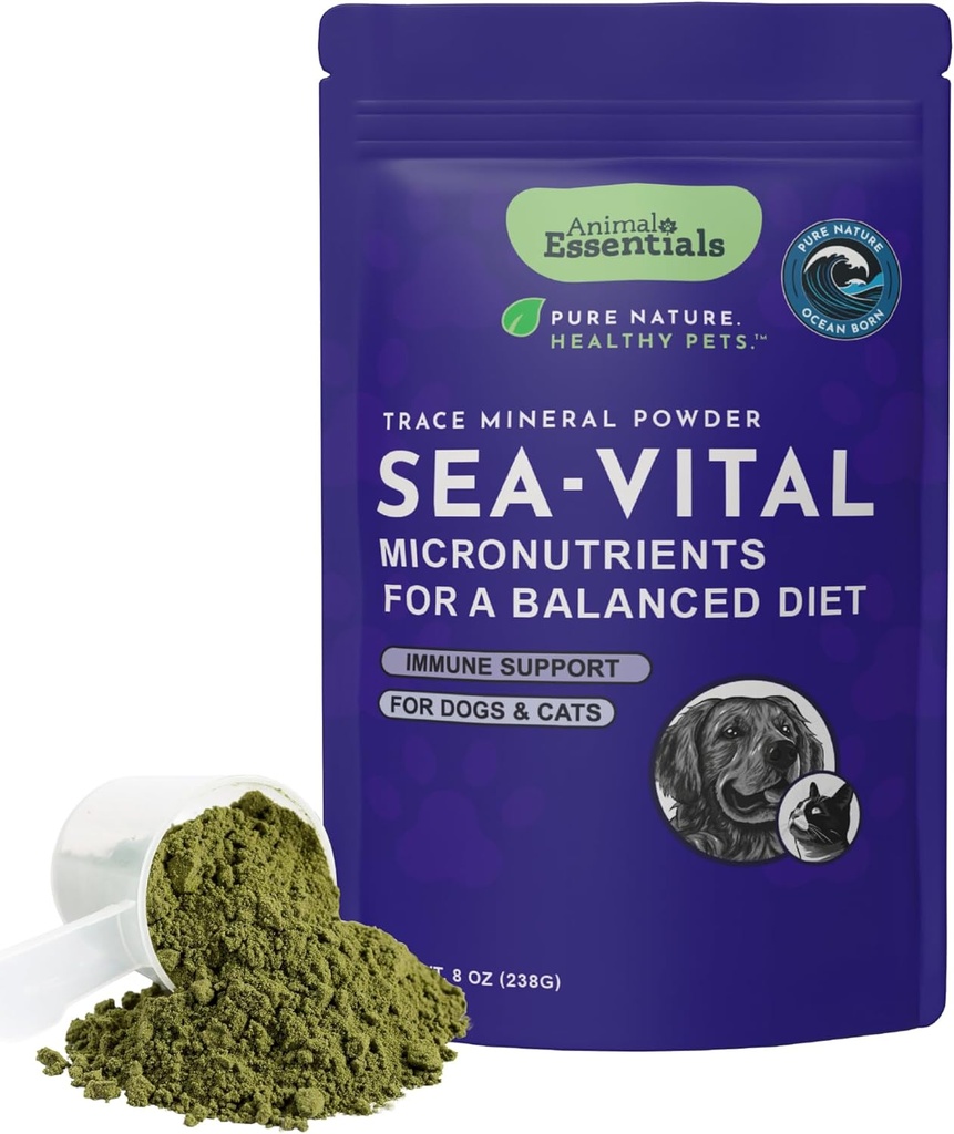 Ensentials zwierząt Ocean Kelp dla psów i kotów - Wsparcie dla tarczycy, Suplement tarczycy, Sea Kelp Proszek, Minerały śladowe, Weteranarian Recommended - 8 Oz