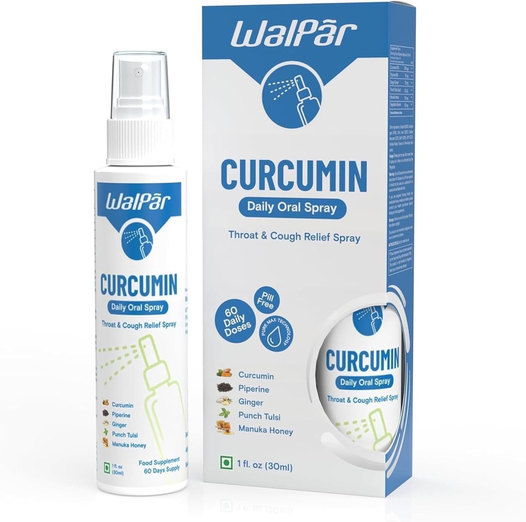 Curcumin Oral Spray - Naturalny mieszanka z Curcumin, Piperine, Ginger Extract, Punch Tulsi, i Manuka Honey 124; 30ml 1 fl. oz 124; 60 Days Supply