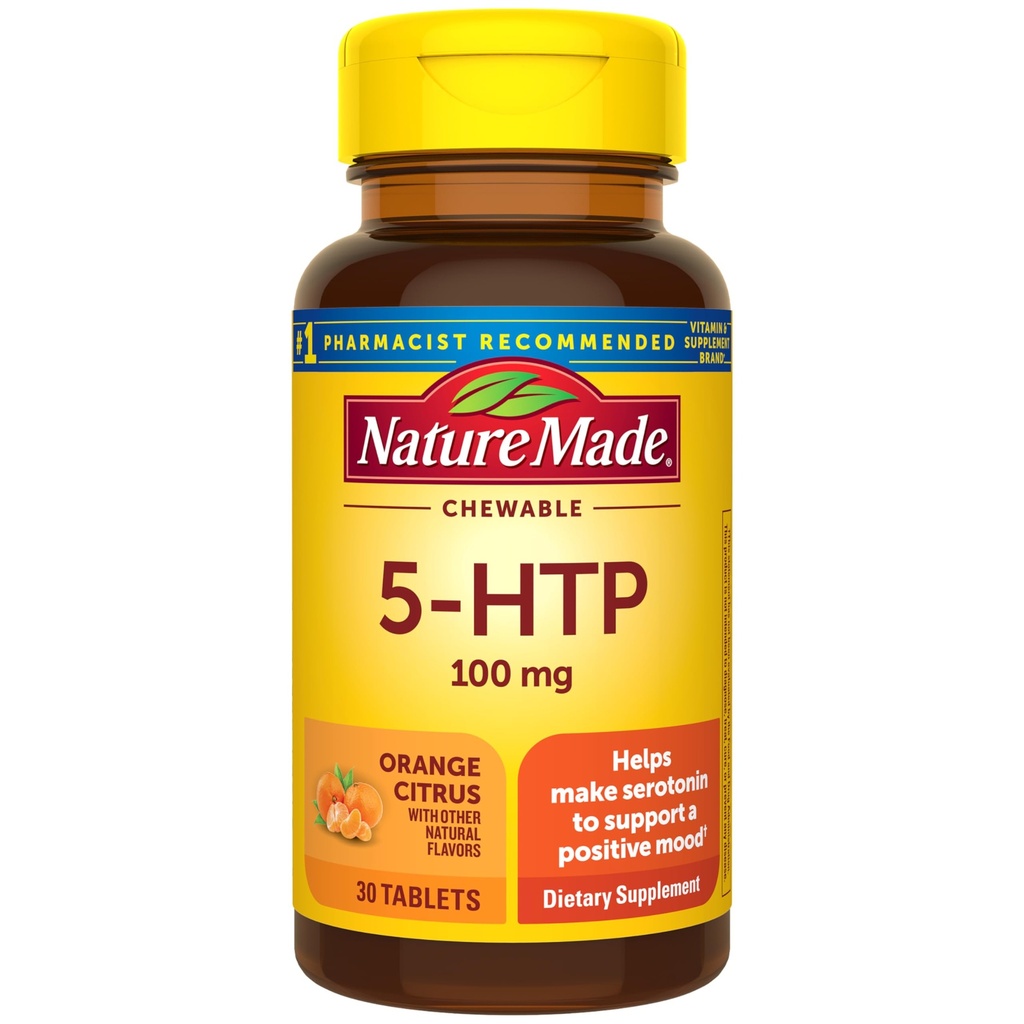 Nature Made Chewable 5HTP 100mg, 5- HTP Mood Supplement Supplement, 30 5 HTP Chewable Tablets, 30 Day Supply