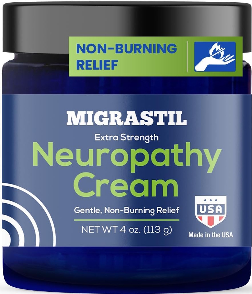 Basic Vigor Migrastil Neuropathy Relief Cream Extra Siła na nogi, nogi i ręce. Wyprodukowano w USA. Wegańskie i Cruelty- Free, Non- Greasy, Delikatne, Non- Burning z efektem chłodzenia (4 oz.)