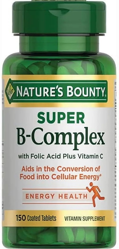 Nature 's Bounty Super B- kompleks z kwasu foliowego Plus witaminy C, 300 tabletek (2 X 150 Butelki Count)