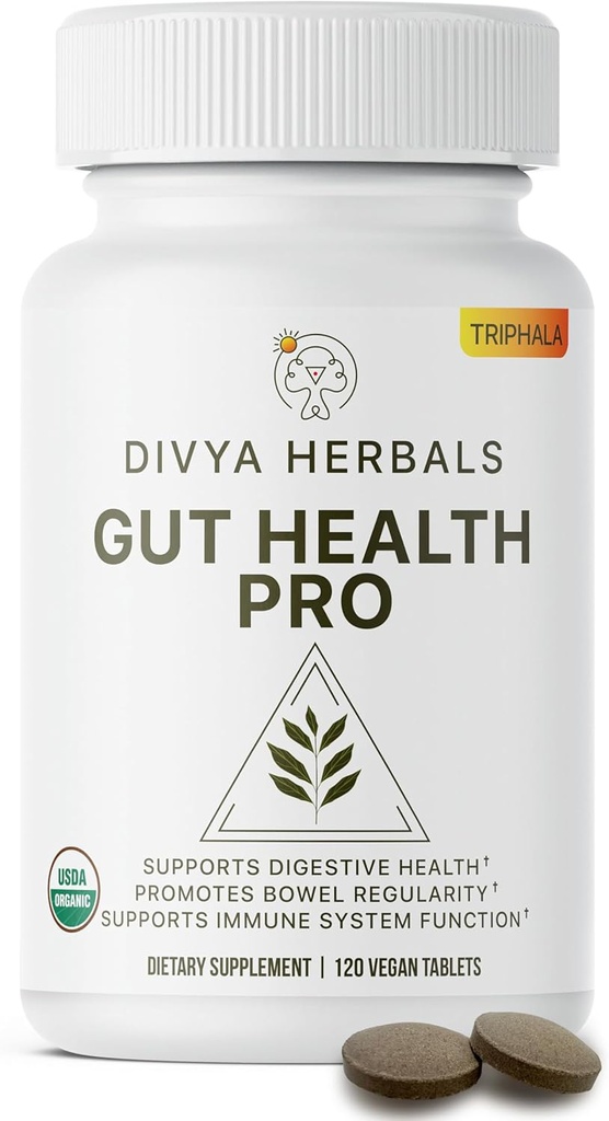 Gut Health Pro - Bloat Relief, Detox & Digestive Support - 100% Pure Organic Triphala Supplement - for Women & Men - Uncovered Vegan Tablets -120Ct