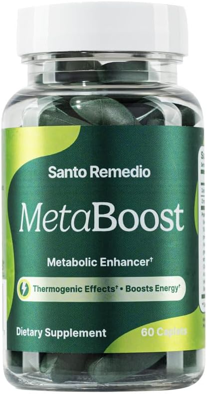 Santo Remedio MetaBoost, Suplement diety, Metabolic Enhancer, Zapewnia efekt termogeniczny, Zwiększa Calorie Burn, Zielona Herbata (Termogeniczne), Chrom i wapń, 60 Tabletki, Wegetariańskie