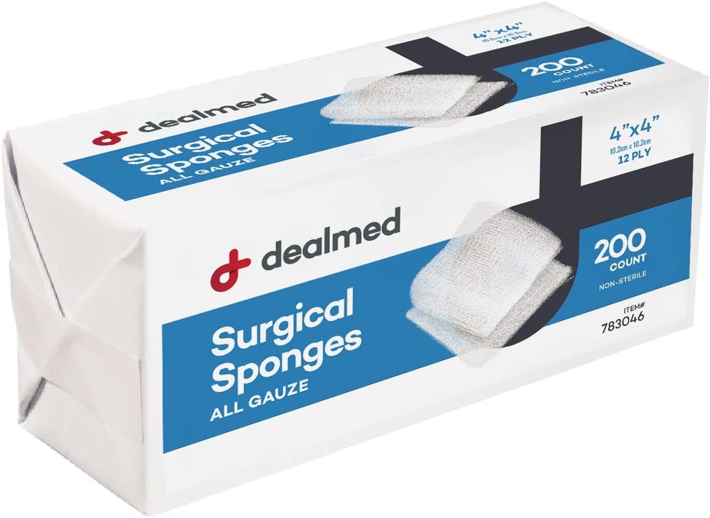 Dealmed 4 "x 4" Gąbki chirurgiczne, 12- Ply, Absorbent Tkane Gauze Pads, Non-Steryl Rana Pielęgnacja zestaw pierwszej pomocy i Usługi medyczne, 200 Hrabia (Pack of 1)