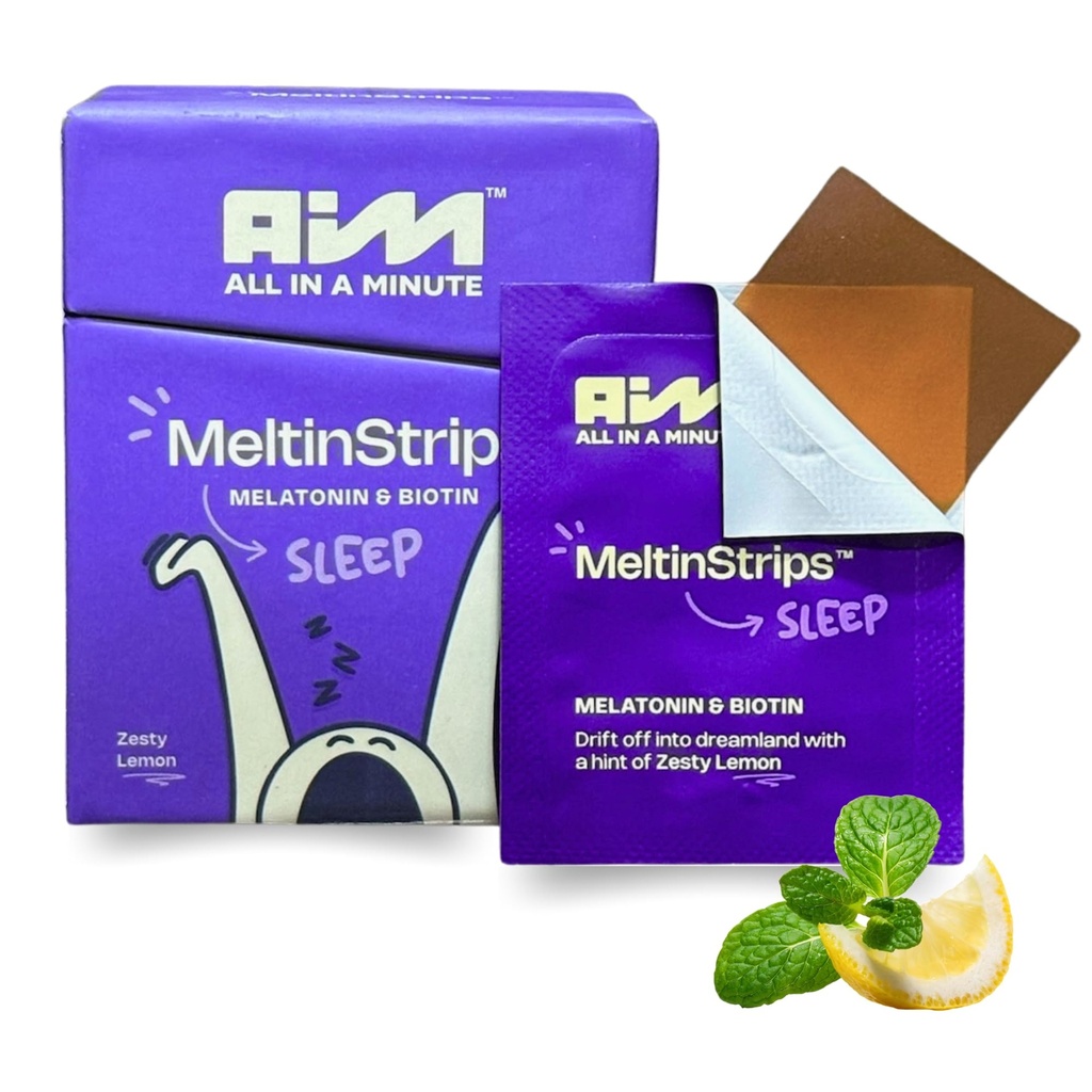MeltinStrips ™ Fast- Acting Sleep Strips z 5 mg Melatonina, Biotin, Valerian Root, Lemon Balm & Rumoile 124; Natural Sleep Assistance 124; Redukuje wypadanie włosów 124; Wegan, Sugar Free 124; Zesty Lemon Flavor 30 Strips